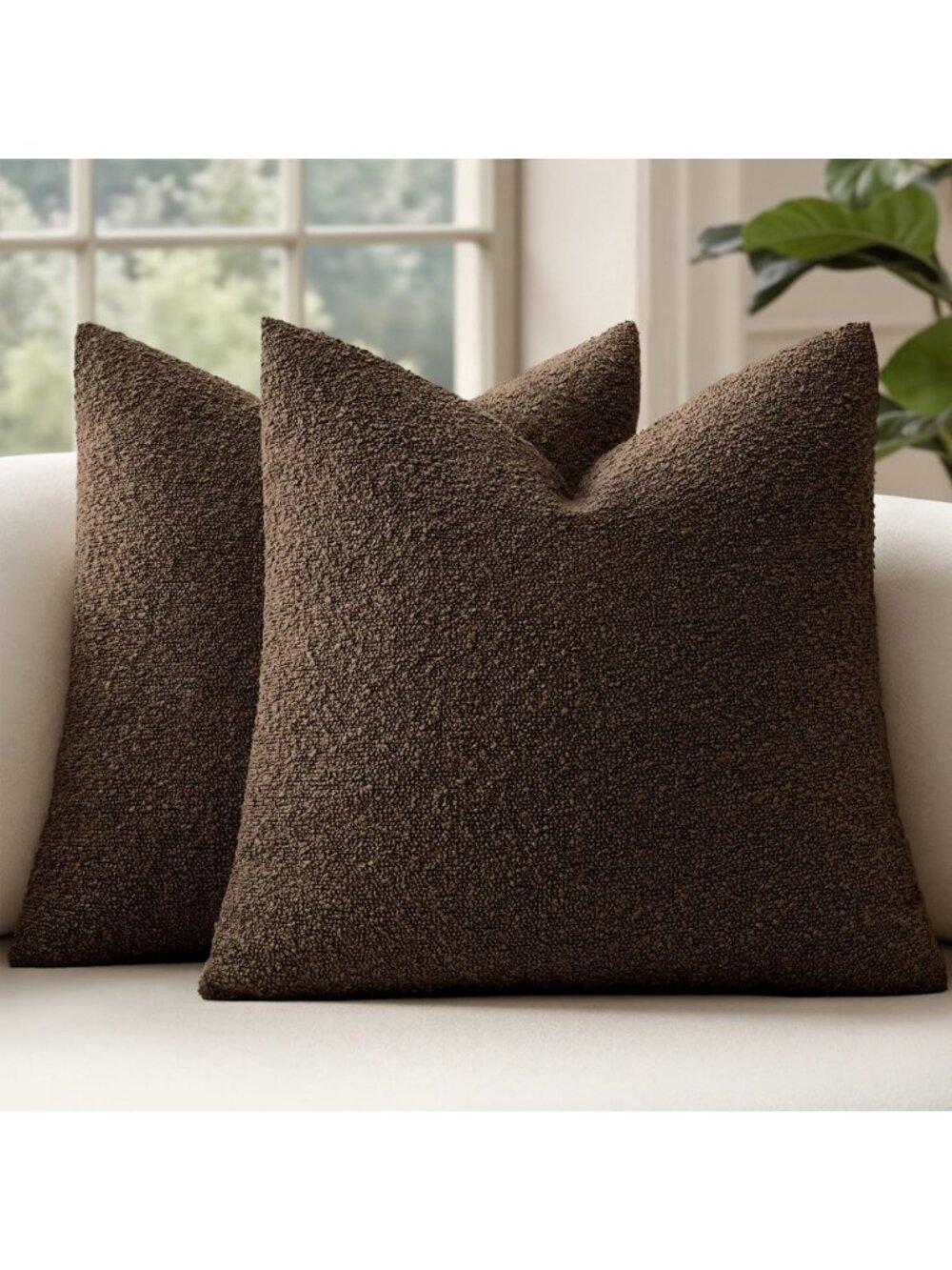 Decorative 22x22 Euro Sham Pillow Covers - Soft Boucle Couch Pillows in Brown